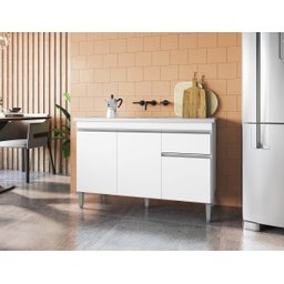 Balcão Gabinete para Cozinha Tatiane 120cm 3 Portas 1 Gaveta:branco - 2