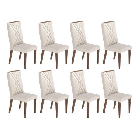 Conjunto de 8 Cadeiras de Madeira Maciça Megan - Off White