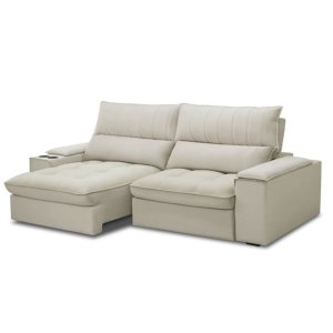 Sofá 4 Lugares Retrátil e Reclinável 250cm Molas Ensacadas Rafael - Veludo Bege