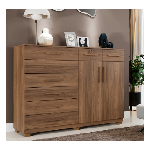Cômoda New Triunfo 2 Portas 8 Gavetas Castanho - Benetil