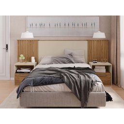 Cabeceira De Cama Extensível 2 Mesas com Gaveta Ripado 140/193 Lucius Buriti/Off White - 2 Cabeceira De Cama Extensível 2 Mesas com Gaveta Ripado 140/193 Lucius Buriti/Off White - 2