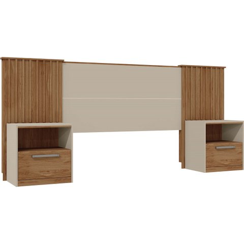 Cabeceira De Cama Extensível 2 Mesas com Gaveta Ripado 140/193 Lucius Buriti/Off White