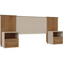 Cabeceira De Cama Extensível 2 Mesas com Gaveta Ripado 140/193 Lucius Buriti/Off White - 1 Cabeceira De Cama Extensível 2 Mesas com Gaveta Ripado 140/193 Lucius Buriti/Off White - 1