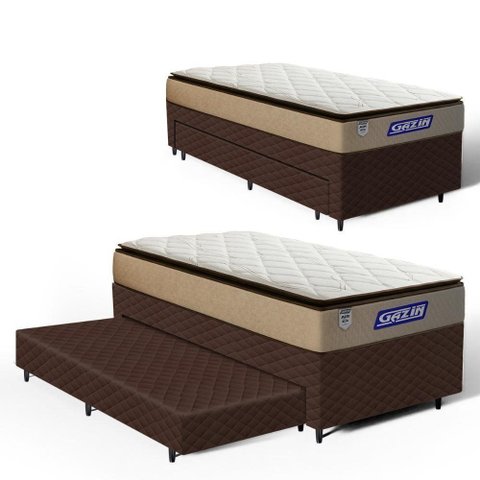 Cama Box + Colchão Gazin de Molas Ensacadas Pillow Top Air Pro + Auxiliar de Espuma Solteiro 88 cm