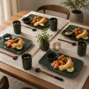 Ver imagem 2 de Conjunto Mesa Posta Comida Japonesa Sushi Cerâmica Verde 12PÇS Travessas Ramekins Copos Yunomi