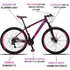 Bicicleta Aro 29 Dropp Z3 Câmbios Shimano 21V Freio Discos Suspensão Dianteira - Preto+Pink - 17