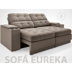 Sofá com Porta Copos e Carregador USB Eureka 1,70m Assento Retrátil e Reclinável Velosuede - 2