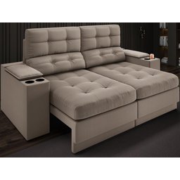 Sofá com Porta Copos e Carregador USB Eureka 1,70m Assento Retrátil e Reclinável Velosuede - 1