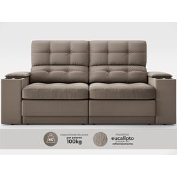 Sofá com Porta Copos e Carregador USB Eureka 1,70m Assento Retrátil e Reclinável Velosuede - 4