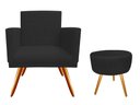 Ver imagem 1 de Kit Poltrona Decorativa Bia + Puff Redondo Suede Preto Pés Madeira Ms Decor