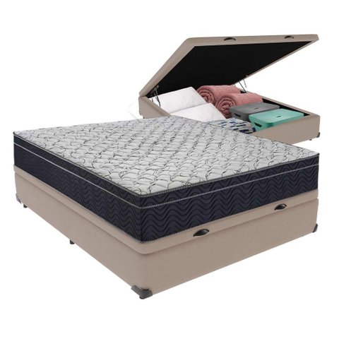Cama + Box com Baú Viúva Colchão Ortobom D45 Firme Airtech Cor:bege