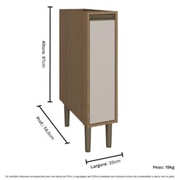Módulo Inferior Cozinha Vitoria Porta Condimentos - Carvalho/offwhite - 3