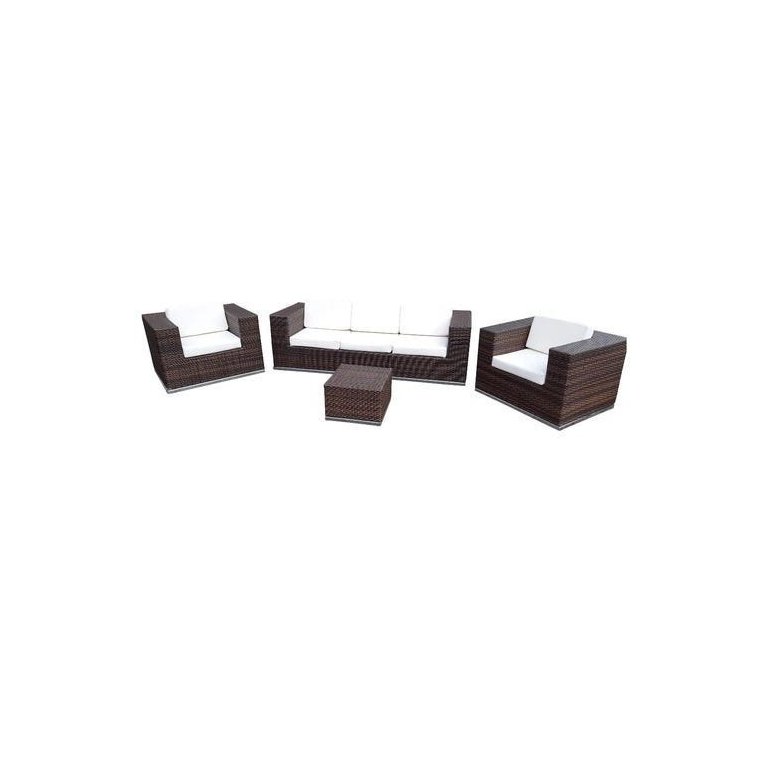 Conjunto de Sofá Fibra Sintética Quadrado - 1 Sofá 3L + 2 Poltronas + 1 Mesa Centro - Tecido Duna Cr