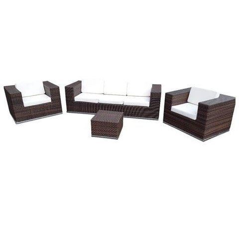 Conjunto de Sofá Fibra Sintética Quadrado - 1 Sofá 3L + 2 Poltronas + 1 Mesa Centro - Tecido Duna Cr
