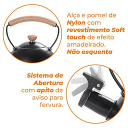Chaleira Inox com Apito de Indução Preto Roma Vintage 1,5l - Brinox - 2
