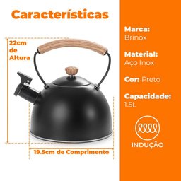 Chaleira Inox com Apito de Indução Preto Roma Vintage 1,5l - Brinox - 5