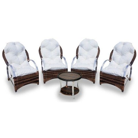 Conjunto de Poltronas Fibra Sintética Pequim Alumínio - 4 Poltronas + 1 Mesa Centro - Tecido Duna Cr