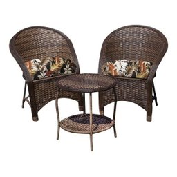 Conjunto de Poltronas Fibra Sintética Sônia - 2 Poltronas + 1 Mesa Centro - Tecido Revieira Marrom - 1