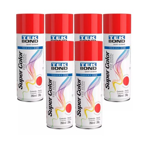 Kit 6 Tinta Aerossol Vermelho Uso Geral 350 Ml/250g
