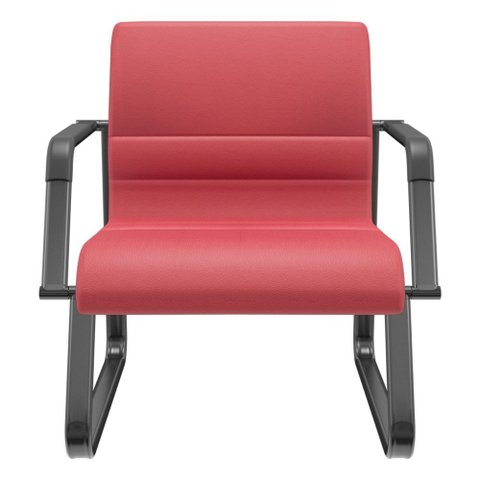 Cadeira de Escritório Recepção com Braço Fixa Preta Lev P03 Vinil Vermelho - Lyam Decor