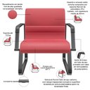 Ver imagem 3 de Cadeira de Escritório Recepção com Braço Fixa Preta Lev P03 Vinil Vermelho - Lyam Decor