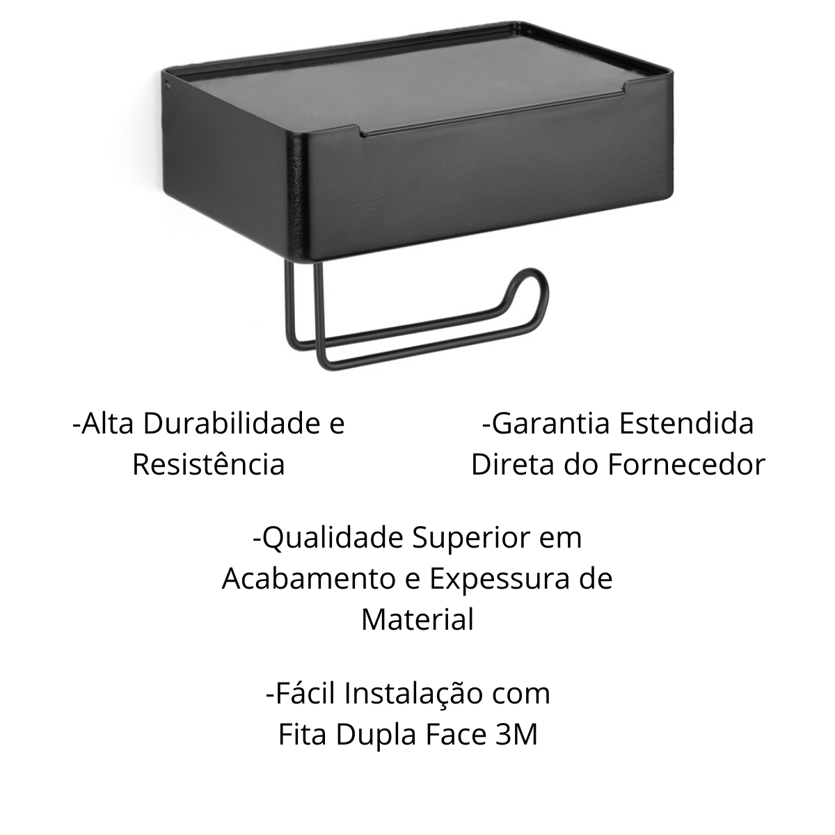 Suporte Papel Higienico com Porta Celuar e Lenço 3m Preto - 4