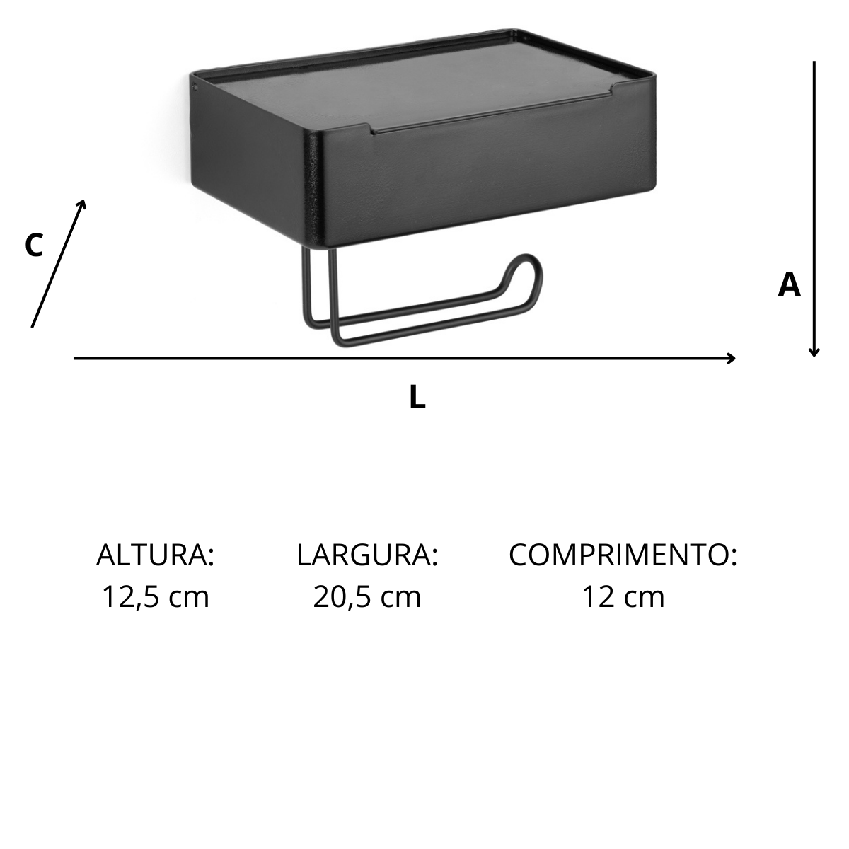 Suporte Papel Higienico com Porta Celuar e Lenço 3m Preto - 5