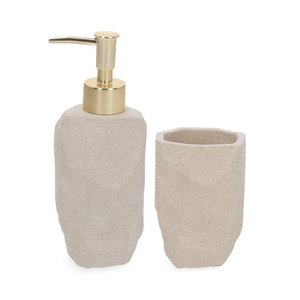 Kit com Porta-sabonete Líquido e Copo em Cimento Bege