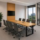 Ver imagem 1 de Mesa Reunião Industrial 250cm 100% MDF com 2 Caixas de Tomadas e Painel TV F5 Office Cor:Freijó