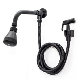 Ducha Chuveiro Preto Samer Metais com Desviador Redondo em Metal Inox - 1