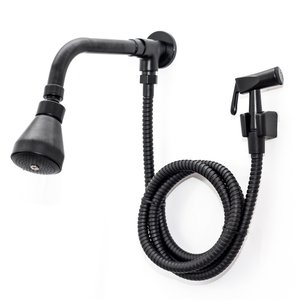 Ducha Chuveiro Preto Samer Metais com Desviador Redondo em Metal Inox