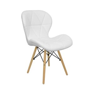 Cadeira Estofada Eiffel Slim Wood Pés de Madeira Branco