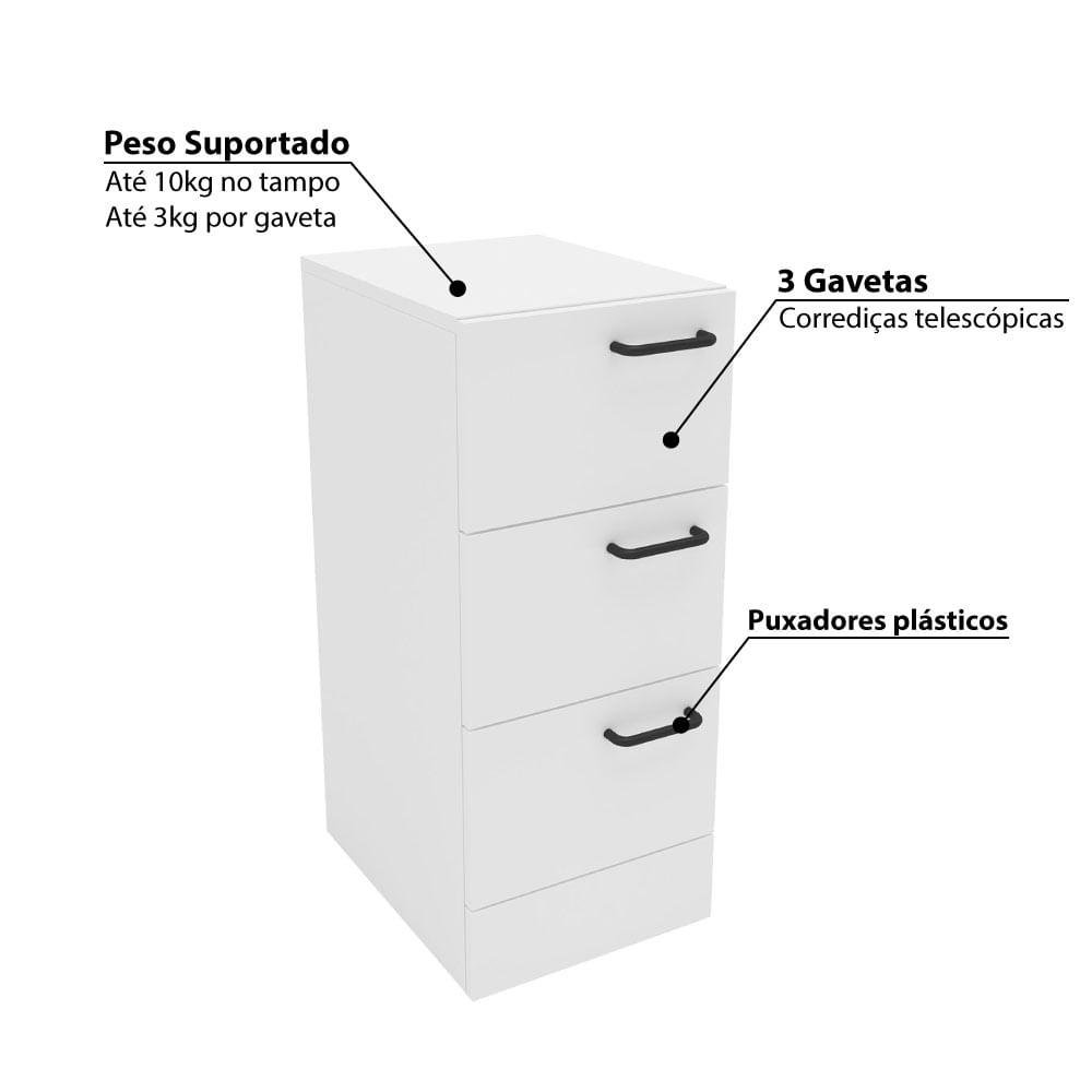 Gaveteiro Zurique com 3 Gavetas - Branco - 3