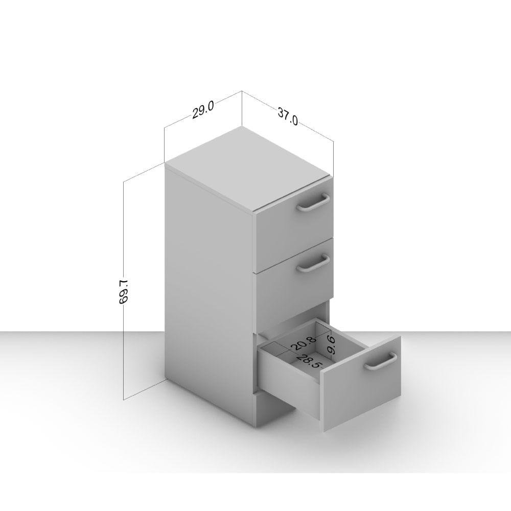 Gaveteiro Zurique com 3 Gavetas - Branco - 4