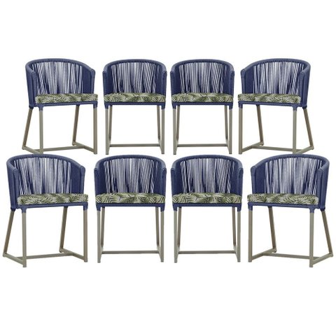 8 Cadeiras de Jantar Área Noronha em Alumínio com Pintura Fendi Corda Náutica Estofado 5 Trama Origi