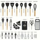 Ver imagem 2 de Kit 44 Utenslios de Cozinha Silicone e Madeira Antiaderente Rosa