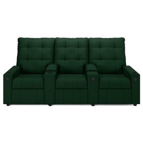 Poltrona do Papai Reclinável Mallie 3 Lugares Baú Usb Fh9 Veludo Verde - Mpozenato