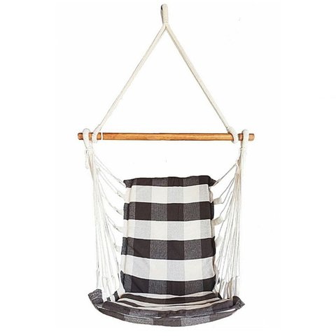 Cadeira de Balanço Suspensa Rede de Teto Varias Cores: Marrom com Cru Xadrez