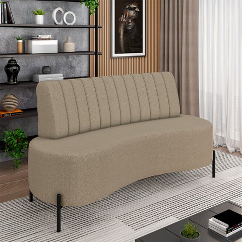 Sofá Living Decorativo 2 Lugares 1,35m Katara Pés de Ferro Bouclê Bege G33 - Gran Belo
