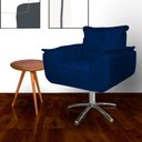 Ver imagem 1 de Poltrona Decorativa Hall de Entrada Base Giratória de Metal Opala Suede Azul Marinho - LM DECOR