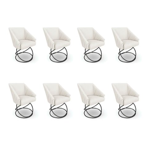 Kit 8 Poltronas Luxo Alana Bouclê Base Luxo Preto - Pallazio Cor:Bege