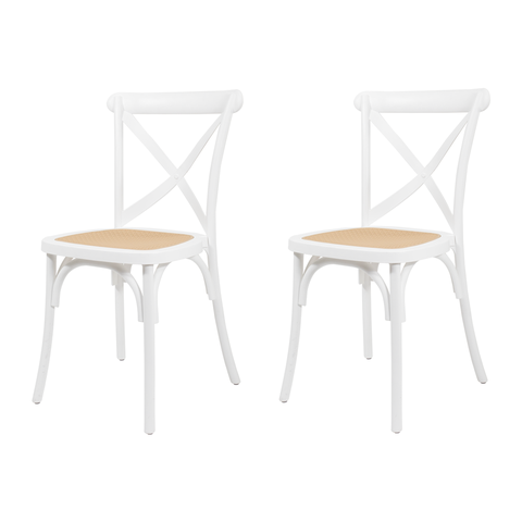 Kit 2 Cadeiras Paris Assento Rattan Branca para Sala de Jantar Cozinha Área Gourmet