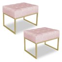 Ver imagem 1 de Kit 02 Puffs Lisa Suede Rosa Bebê Base Metálica Industrial Dourado - Pallazio