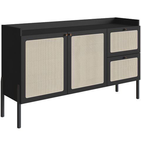 Aparador Buffet para Sala de Jantar 139cm Pés Madeira Moss A03 Nero Preto - Lyam Decor