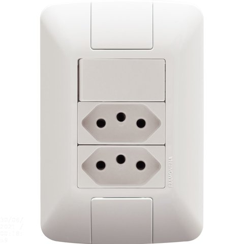 Conjunto 4x2 com 1 Interruptor Simples 6 A 250 V e 2 Tomadas 2P+T 20 A 250 V Tramontina Aria Branco 