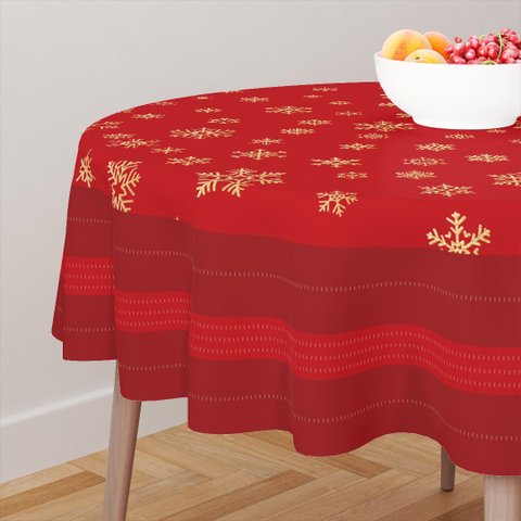 Toalha de Mesa Redonda Natalina Flocos de Neve