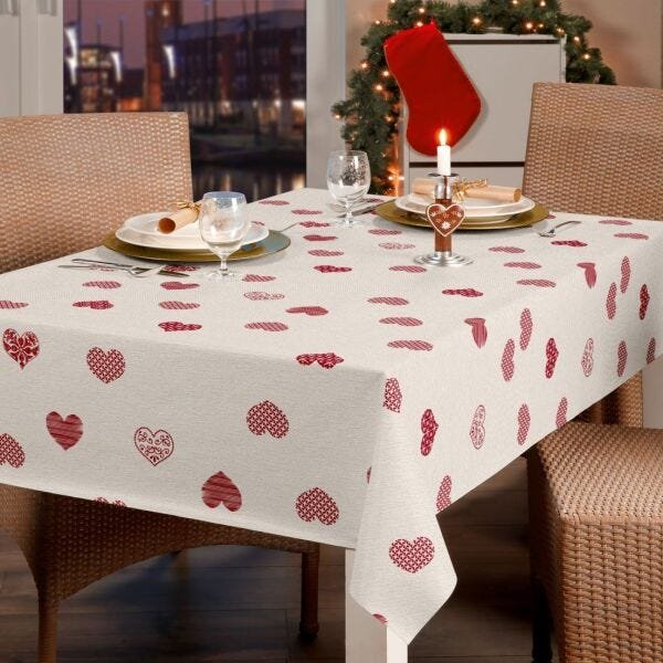 Toalha de Mesa Impermeável Portuguesa Lovely Hearts - 1.40x2.00M