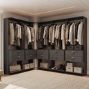 Ver imagem 1 de Guarda-Roupas Closet Modulado Alasca 300cm 5 Peças com 10 Gavetas e Cabideiros Preto Touch Carraro