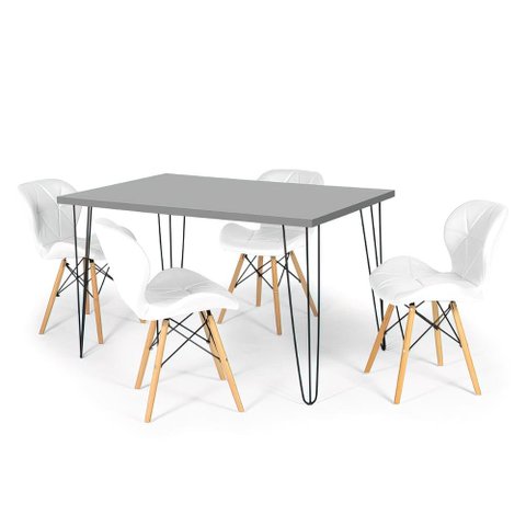 Conjunto Mesa de Jantar Hairpin 130x80 Volpi com 4 Cadeiras Eiffel Slim - Branco