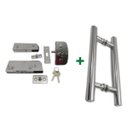 Ver imagem 1 de Kit ferragens para porta de vidro blindex pivotante + puxador tubular redondo 30x20cm - Cromado